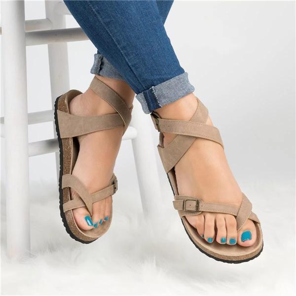 Kakimoda Roman Sandals Buckle Peep-toe Flats