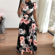 Corachic.com - Long Maxi Dress Floral Print Boho Style Beach Dress Casual Short Sleeve Bandage Dress - Dresses