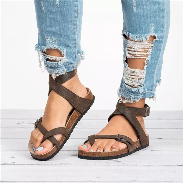 Kakimoda Roman Sandals Buckle Peep-toe Flats