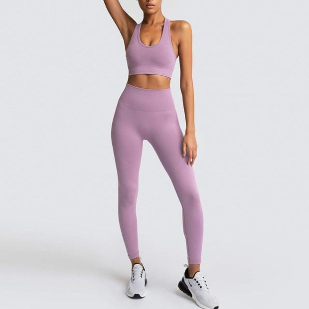 Seamless Gym Set Nylon Woman Sportswear 2 Piece Exercise Leggings Padded Sports Bras Women Fitness Wear Yoga Sets Sports Suits Leggings