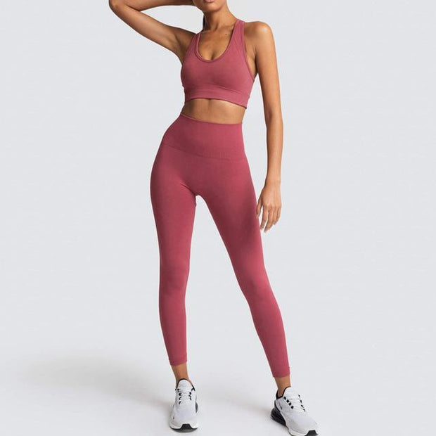 Seamless Gym Set Nylon Woman Sportswear 2 Piece Exercise Leggings Padded Sports Bras Women Fitness Wear Yoga Sets Sports Suits Leggings