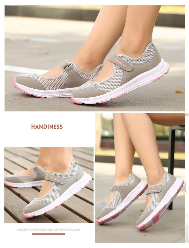 Women's Mesh Fabric Breathable Gray Casual Comfortable Flats Shoes