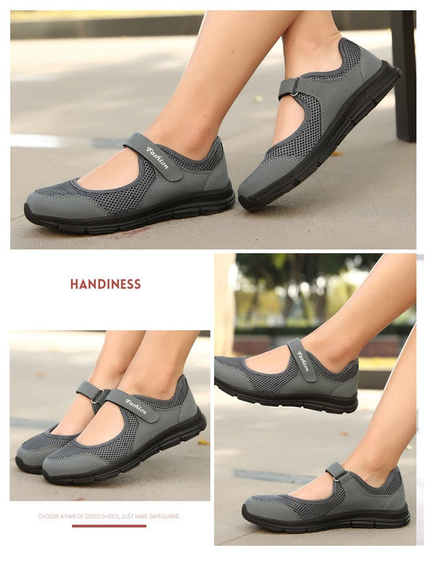 Women's Mesh Fabric Breathable Gray Casual Comfortable Flats Shoes