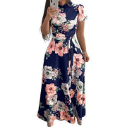 Corachic.com - Long Maxi Dress Floral Print Boho Style Beach Dress Casual Short Sleeve Bandage Dress - Dresses